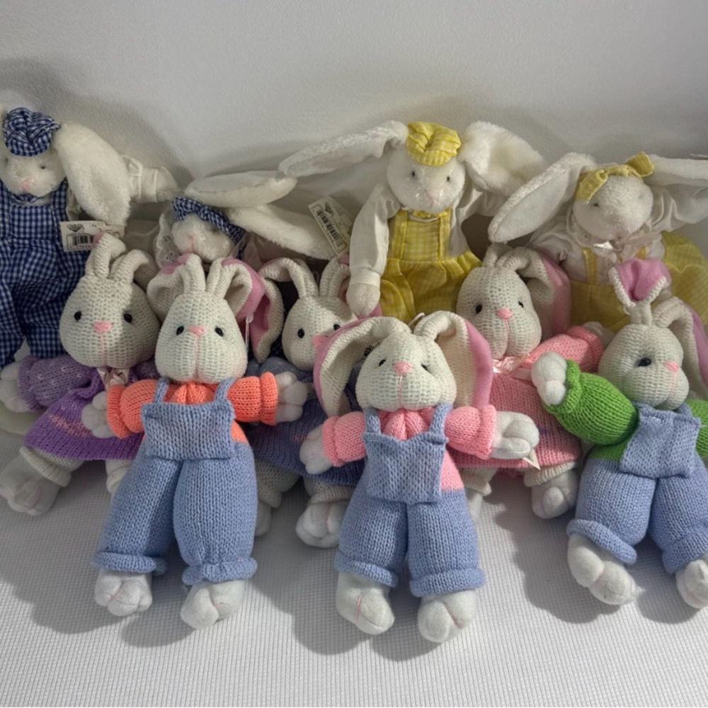 Nicole Pastel Bunny Plush Set in Pink, Lavender, Peach, Yellow, Green
